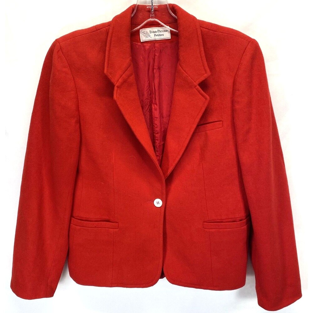 Evan Picone Petites Women's Blazer Size 8 Red Cropped Wool Blend Lined USA
